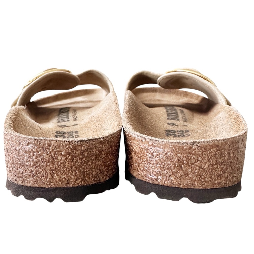 Birkenstock Cream Raffia Single-Strap Slide Sandals with Gold Buckle Detail. - Picture 10 of 13